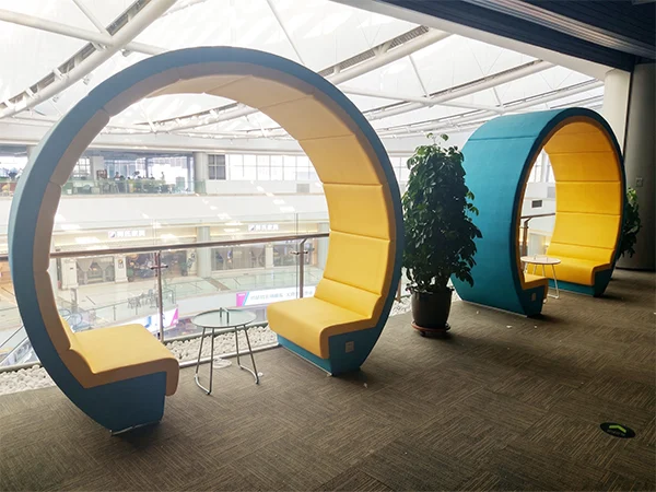 Commercial project, creative ring shaped privacy booth seating for shopping mall public relaxation area