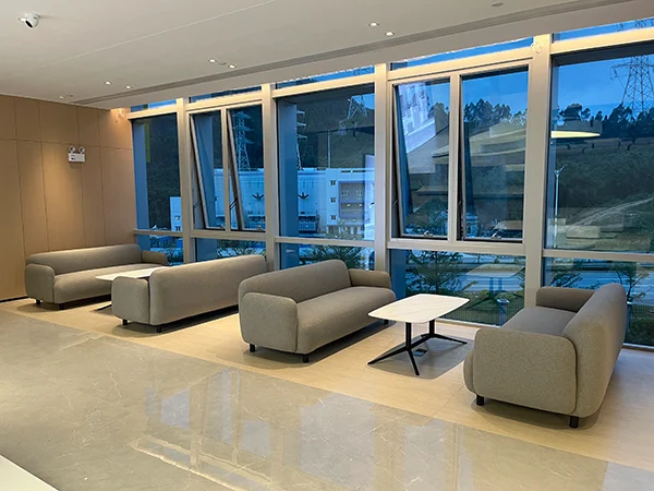 Commercial office project, minimalist modular fabric office sofas for lobby reception lounge area