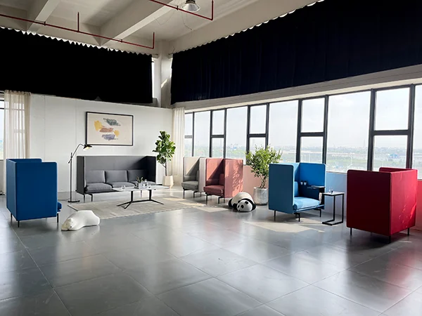 Commercial workspace project, colorful office privacy booth seating and partition sofas for quiet zones
