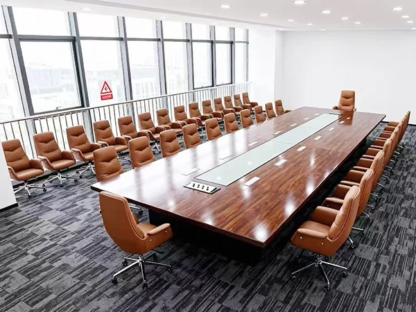 Commercial executive meeting room project, brown high back leather executive chairs for luxury conference space