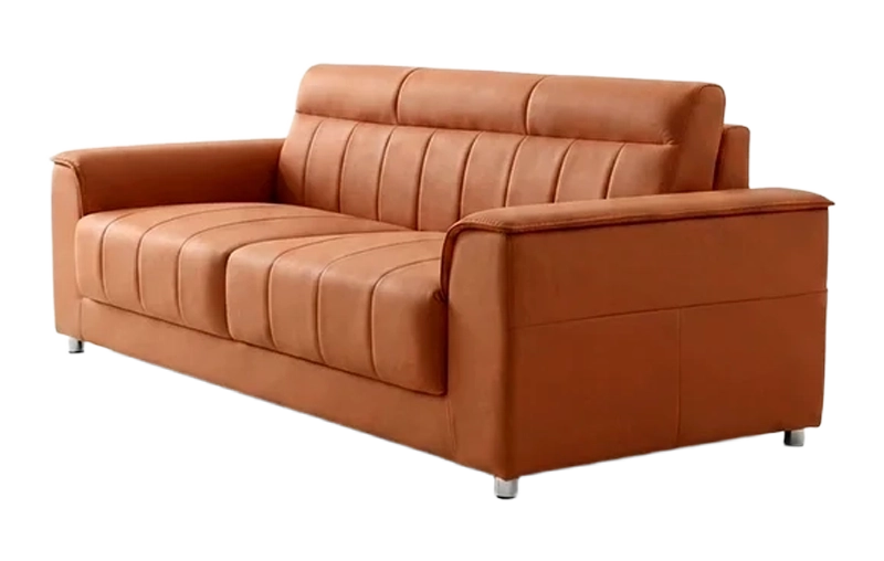 3 seater brown leather office couch, simple executive reception sofa for business lobby