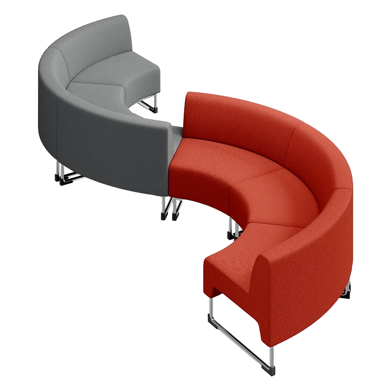 Two-tone curved modular booth sofa, flexible sectional office lounge seating