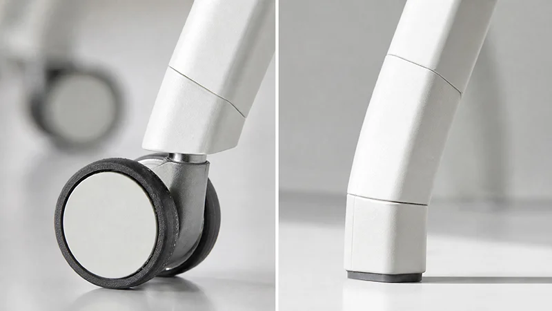 Comparison of office chair caster wheel and non-slip fixed foot cap