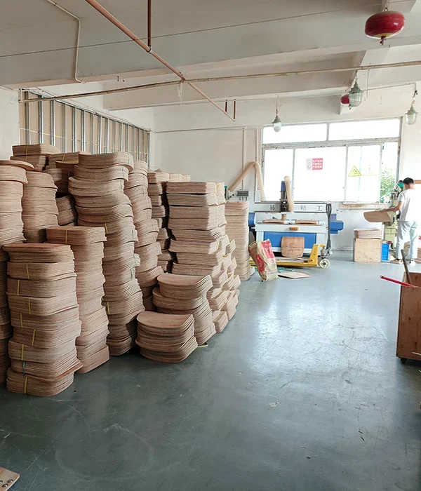 Stacked bent plywood backboards for office chairs at KEPO-SPACE foshan factory