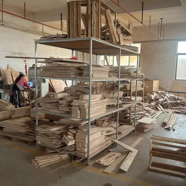 Stacked solid wood frame materials for office sofas in KEPO-SPACE foshan factory warehouse