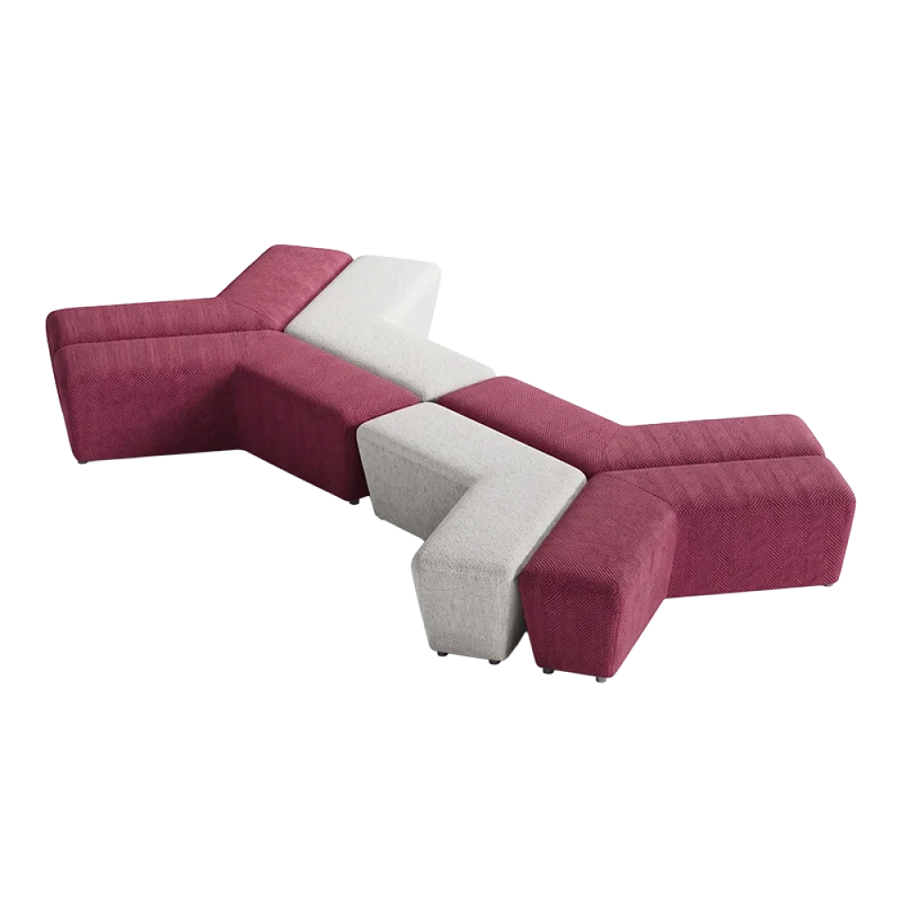 Modular Y-shaped fabric lounge sofa, customizable sectional office seating for breakout area