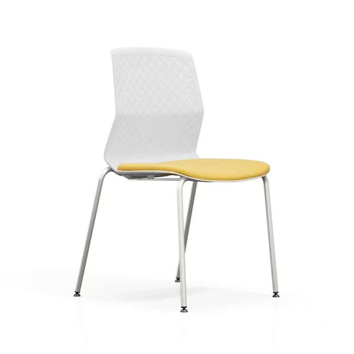 white-back-4-leg-training-chair-yellow-cushion