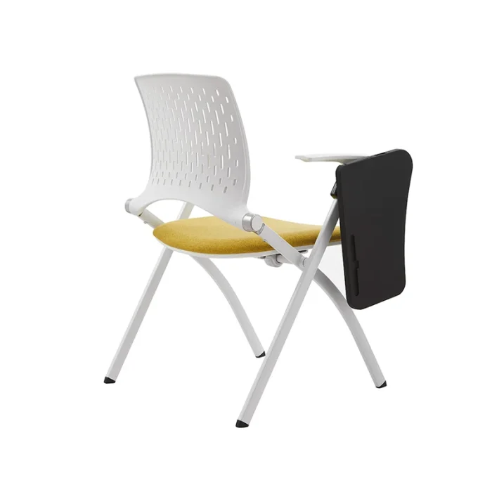 yellow-fabric-seat-white-training-chair